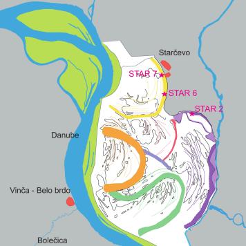 Karte mit Markierungen des Flusses Danube