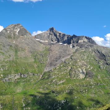 The rock glacier Äußeres Hochebenkar seen from the opposite side of the valley in 2021.